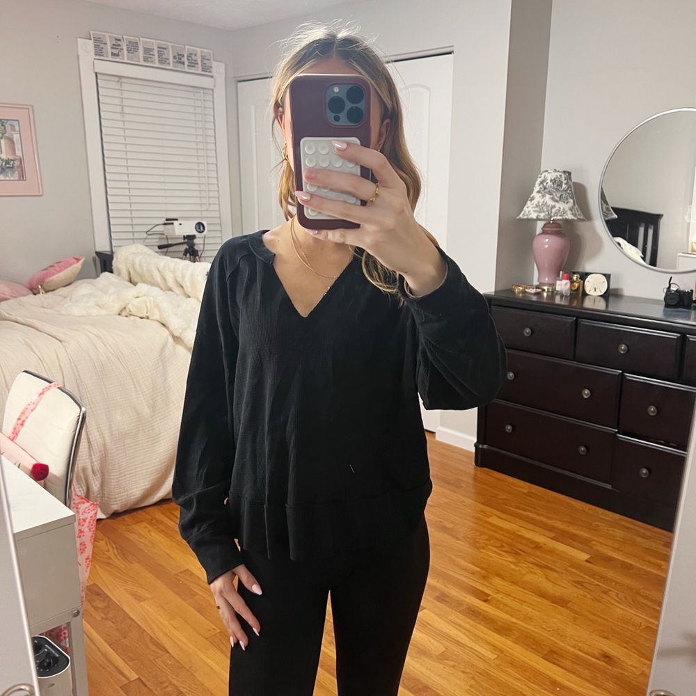 Black V-Neck Women's Top